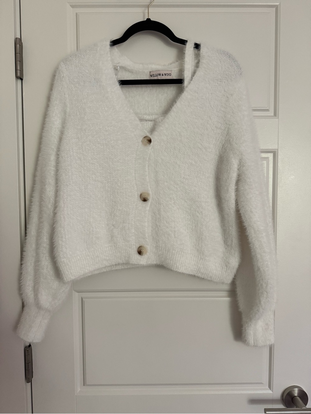Willow & Wind White Fuzzy Button-Front Cardigan and Matching Tank